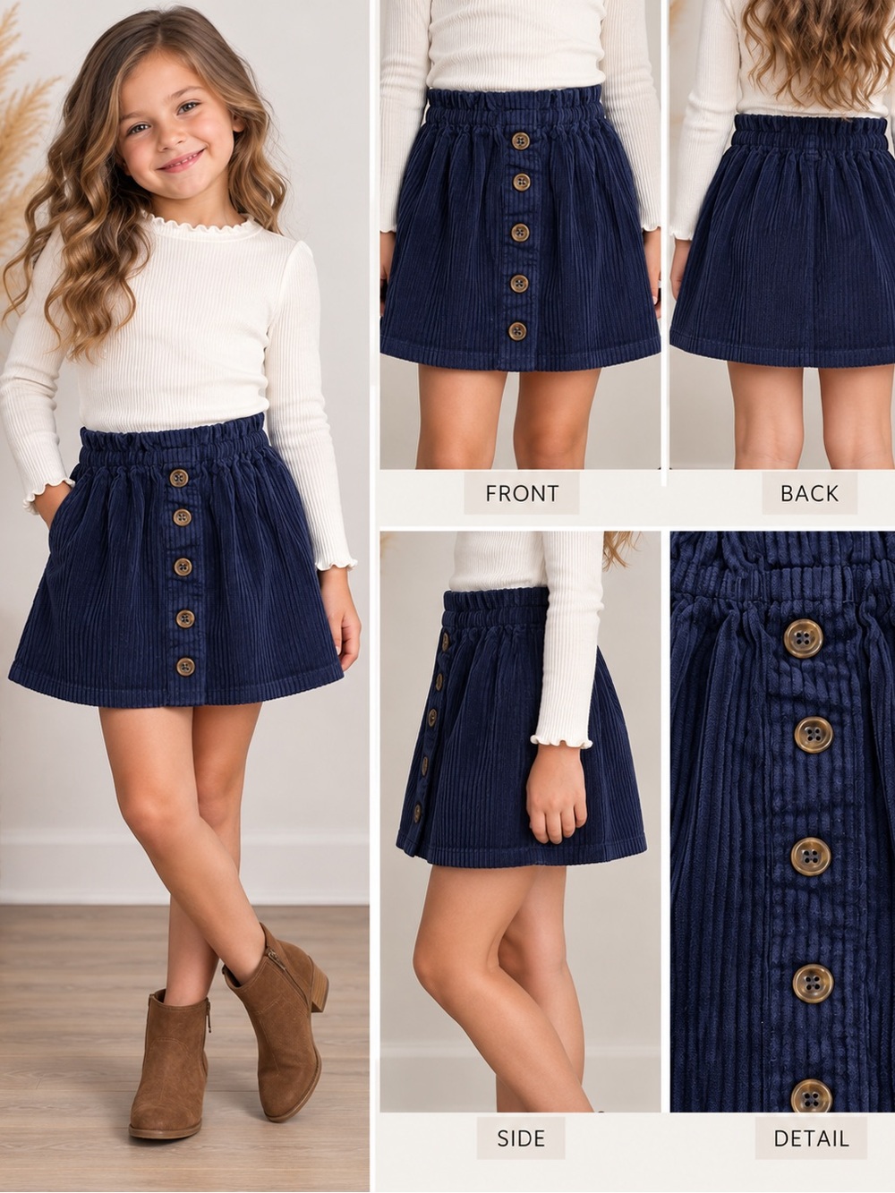 Isaac Mizrahi Girls 7/8 Navy Corduroy Button-Front A-Line Skirt